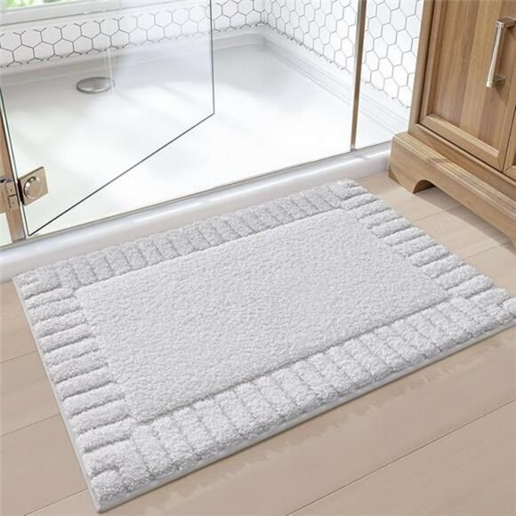 White Bathroom Rug Non Slip Bath Mat Soft Plush Absorbent Washable Quick Dry Car - Picture 7 of 7